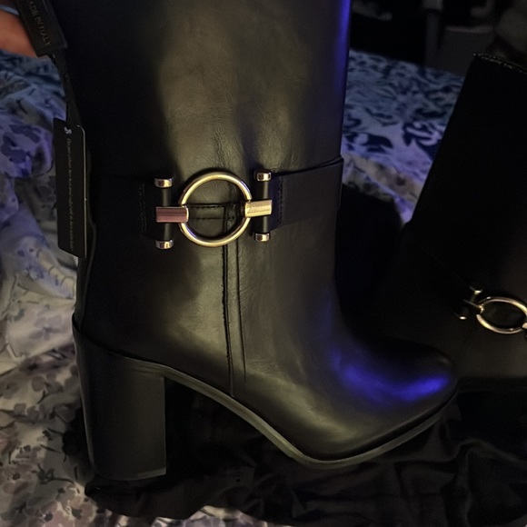 Brand new with tags Beautiful black heel boots with gold buckle - Picture 3 of 4